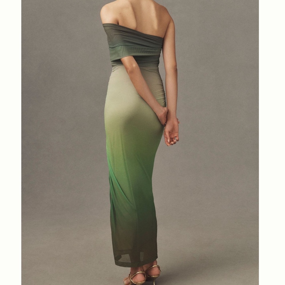 Anthropologie Olive to Forest Green Ombre Off-Shoulder Maxi Dress - Picture 7 of 8